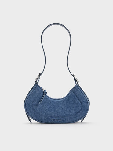 Petra Denim Curved Shoulder Bag, Denim Blue, hi-res