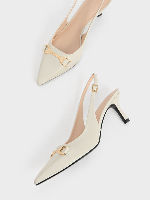 Metallic-Accent Slingback Pumps, Chalk, hi-res