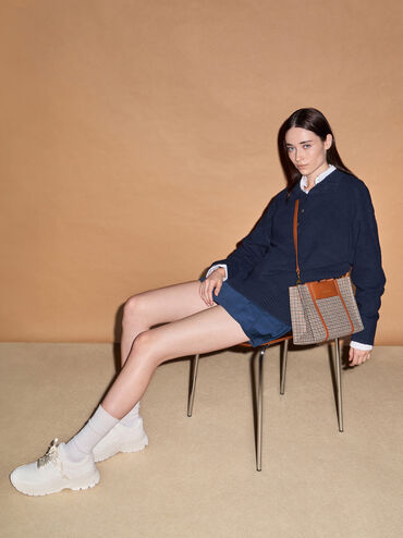 Mini Shalia Checkered Tote Bag, Cognac, hi-res