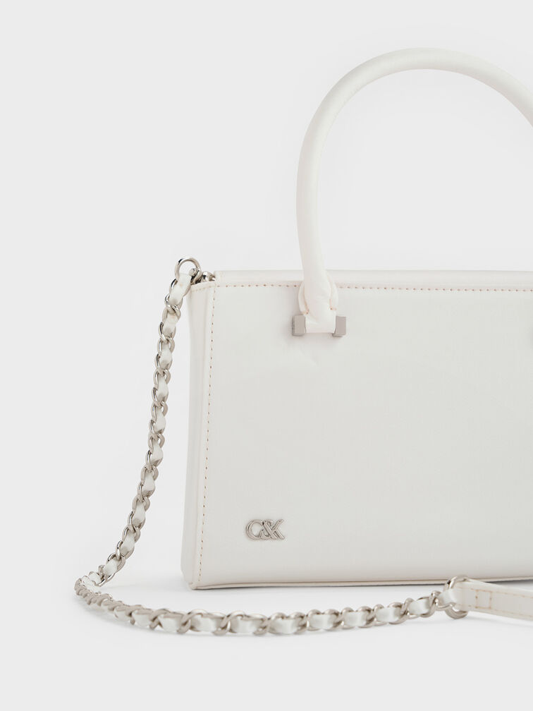 Bolso tote rectangular de satén, Blanco, hi-res
