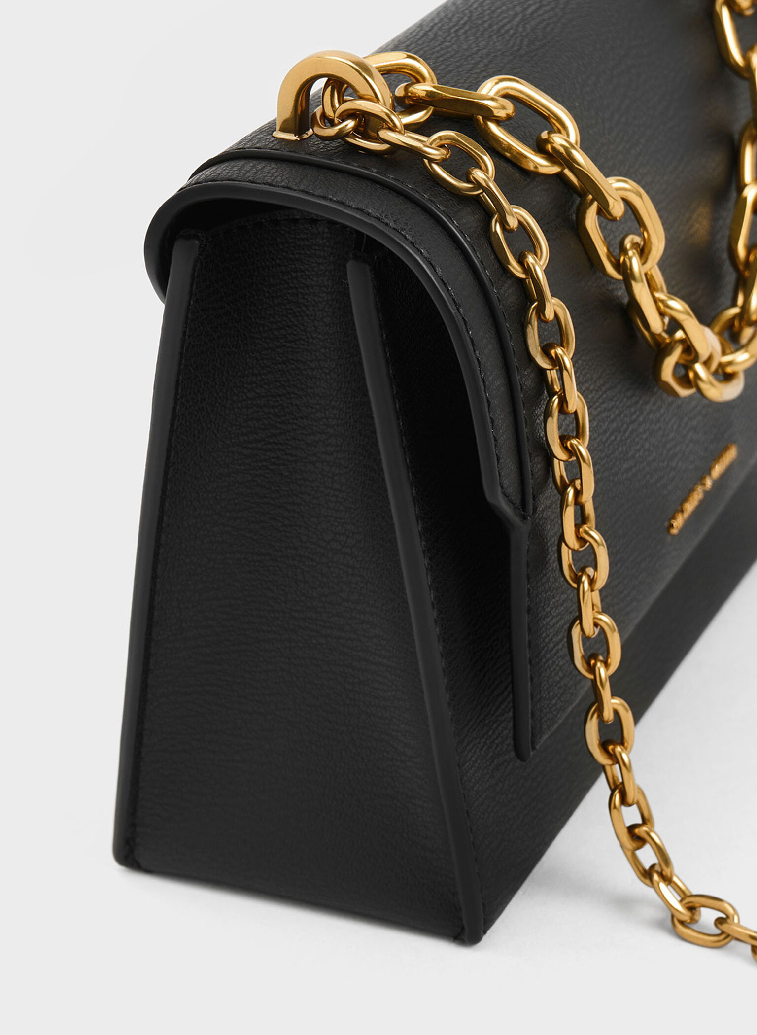 Black Front Flap Chain Handle Crossbody Bag CHARLES & KEITH CL