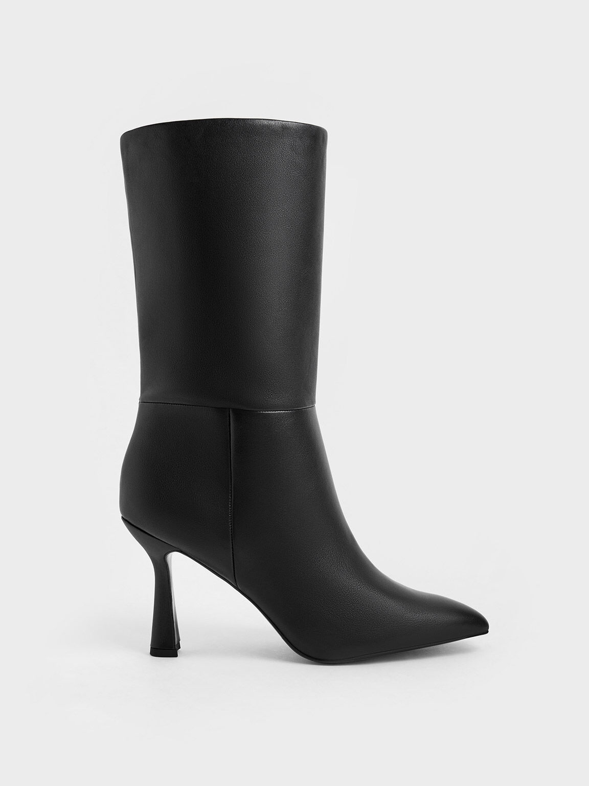 Sculptural Kitten Heel Calf Boots Black