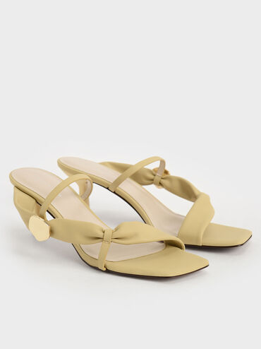Embellished Puffy Strap Mules, Yellow, hi-res
