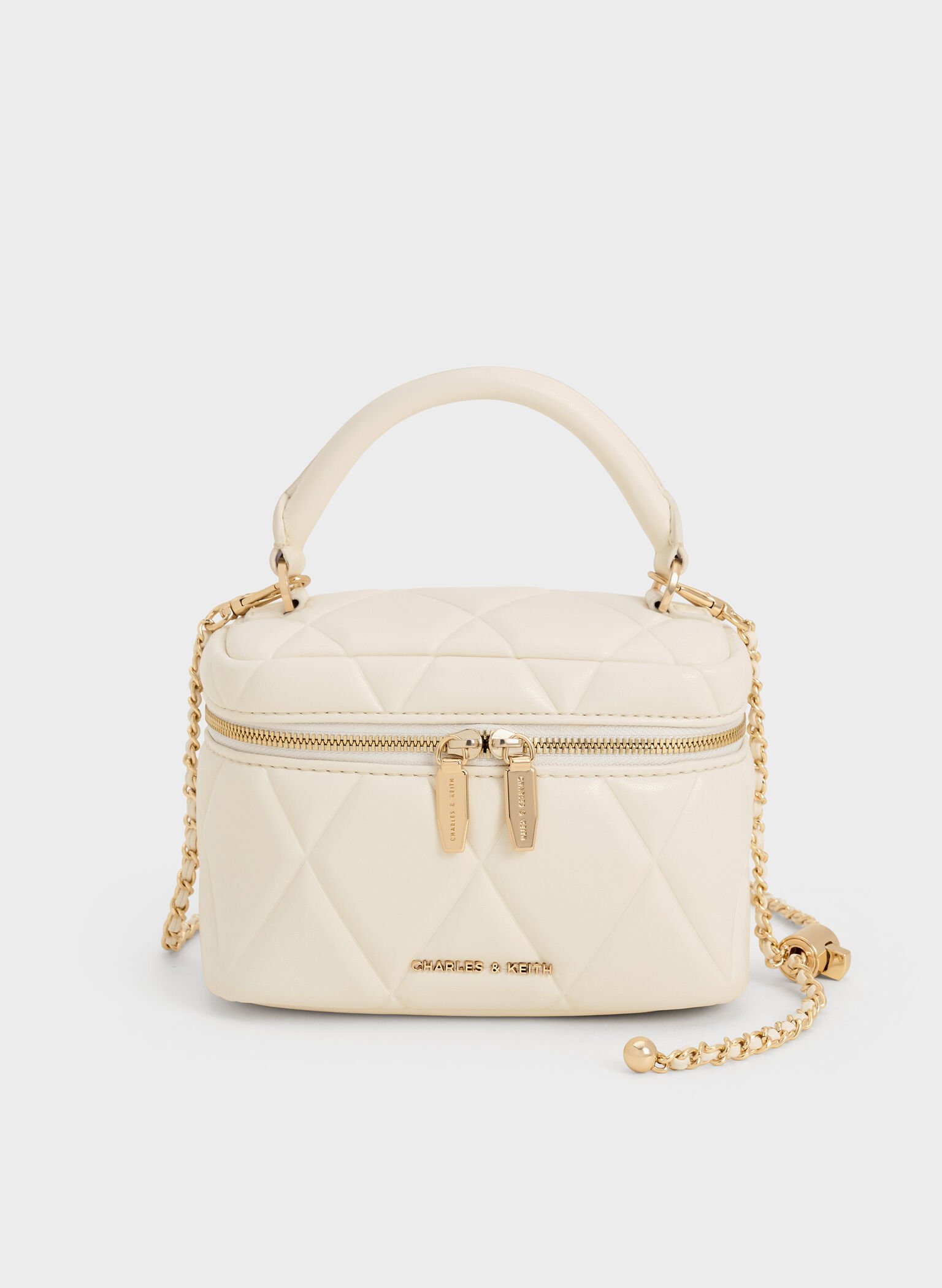 Arwen Quilted Top Handle Vanity Bag, Cream, hi-res