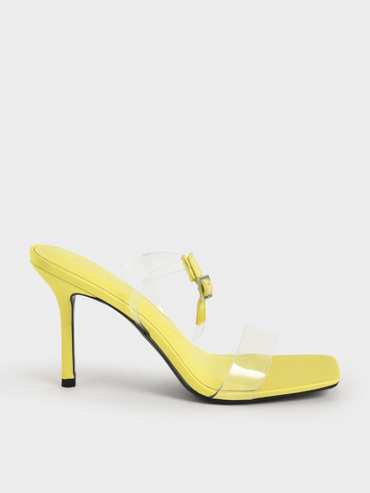 Clear Strap Stiletto Heel Satin Mules, Lime, hi-res