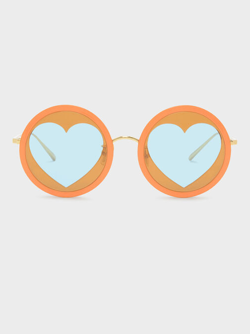 Heart-Shaped Frame Sunglasses, Orange, hi-res