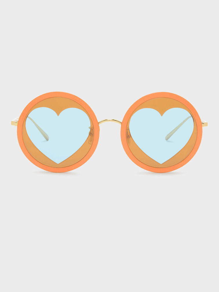 兩用心型框墨鏡, 橘色, hi-res