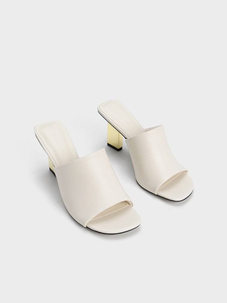 Metallic Blade Heel Mules, Chalk, hi-res