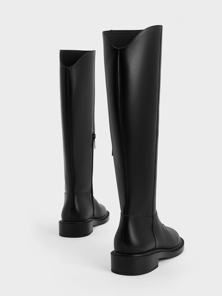 Black Gabine Leather Knee-High Boots - CHARLES & KEITH US