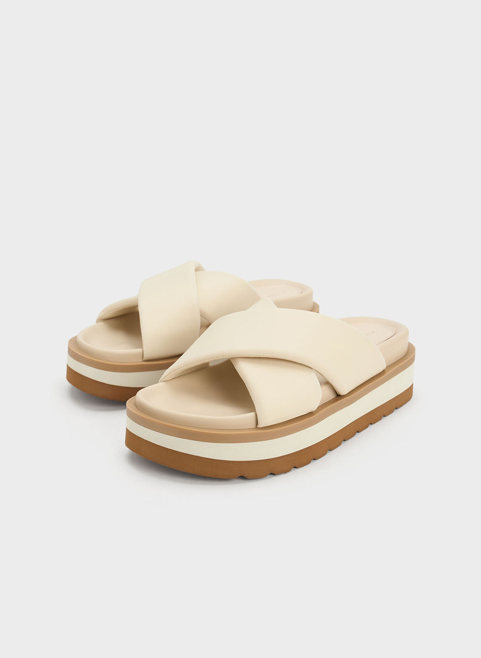Sandalias slip-on de plataforma cruzadas, Blanco tiza, hi-res