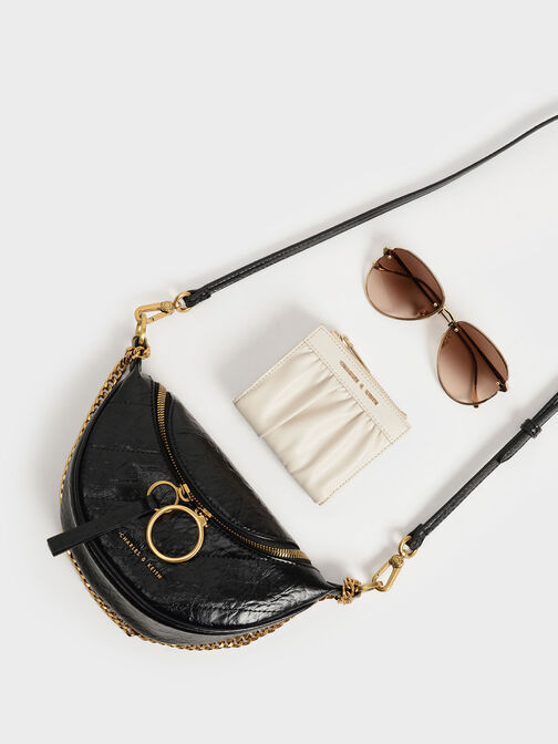 Philomena Wrinkled-Effect Half-Moon Crossbody Bag, Black, hi-res