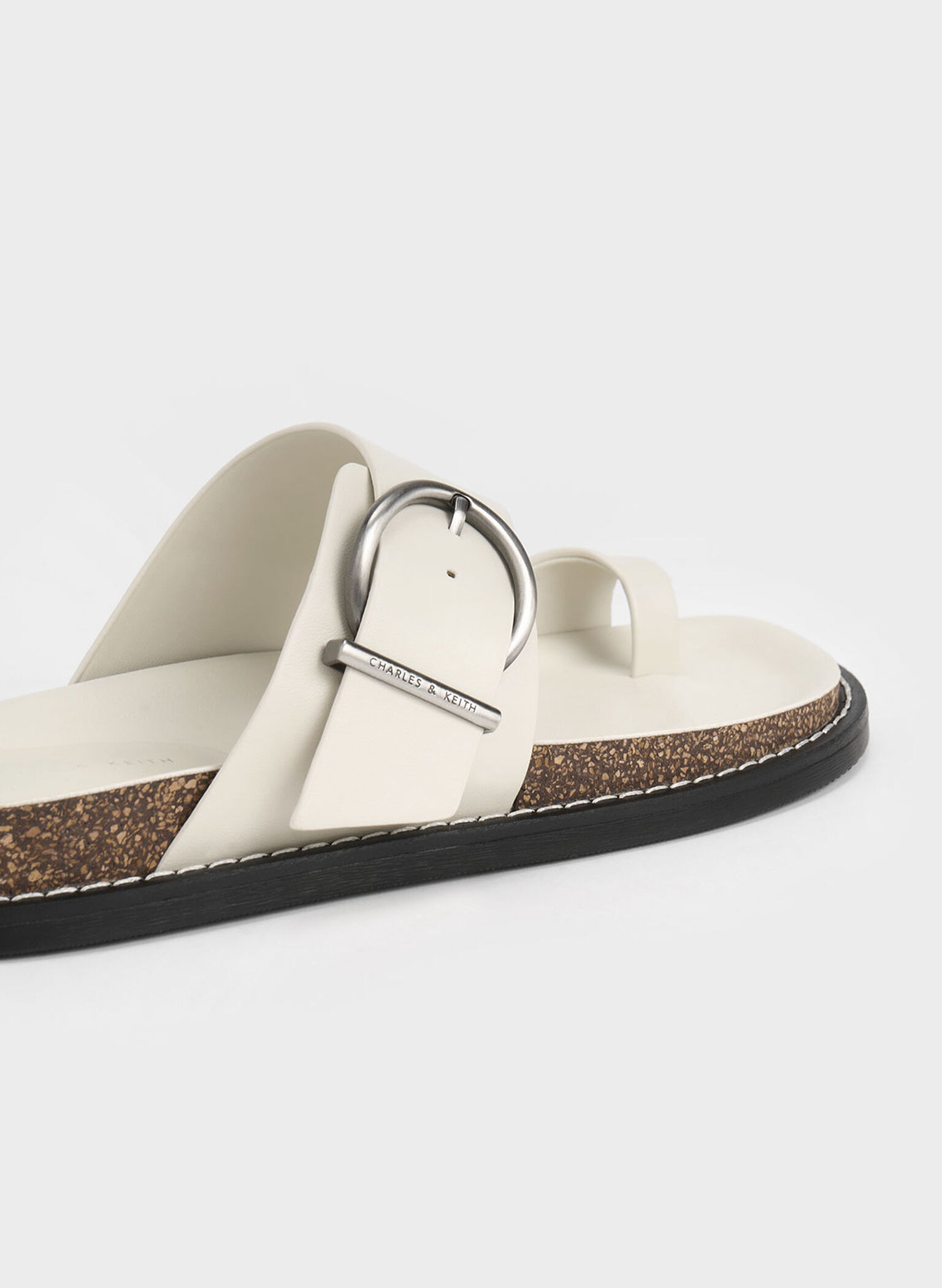 Metallic Buckle Toe-Ring Sandals, Chalk, hi-res