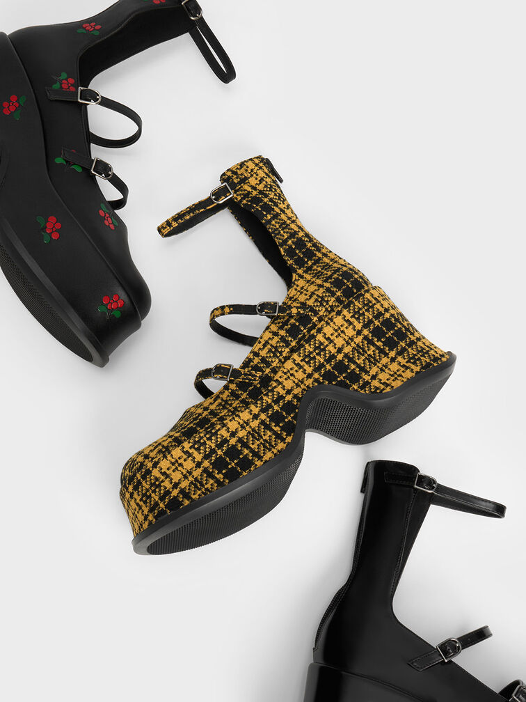 Carlisle Checkered Platform Mary Janes, Yellow, hi-res