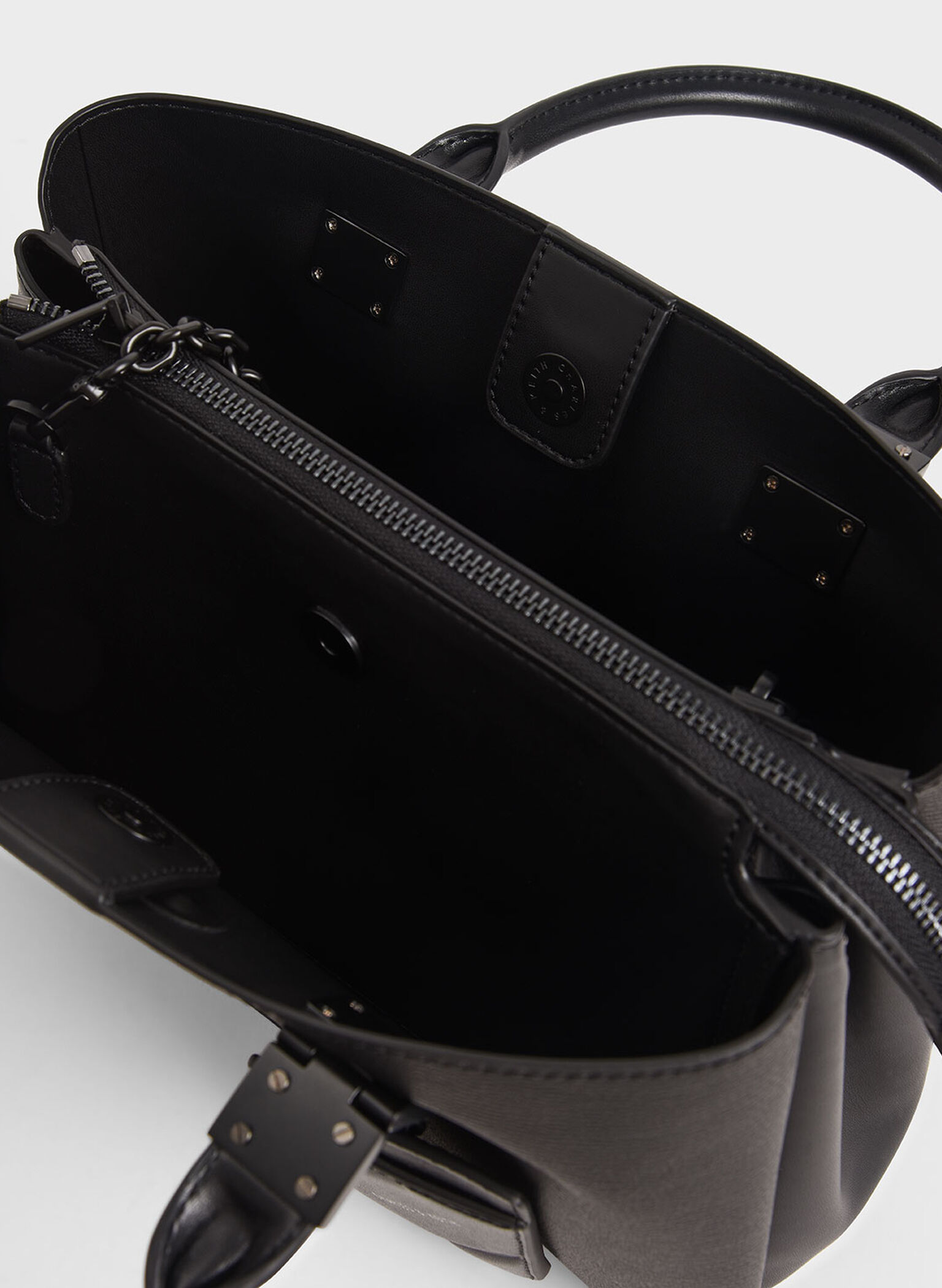 Cameron Double Top Handle Bag, Ultra-Matte Black, hi-res