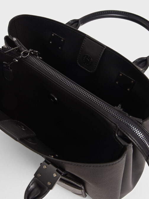 Double Top Handle Structured Bag, Ultra-Matte Black, hi-res