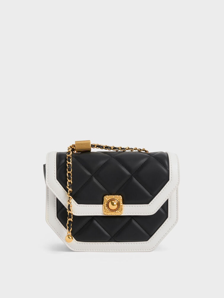 SHOULDER BAG WITH GEOMETRIC FLAP - Black