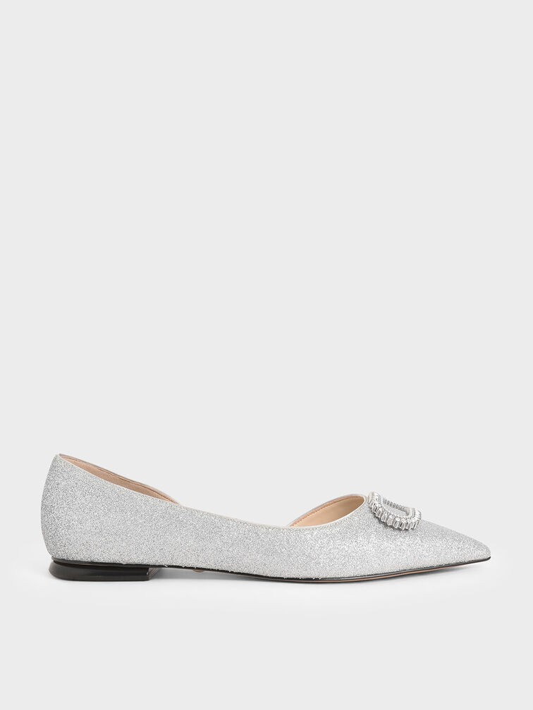 Wedding Collection: Embellished Glitter Ballerina Flats, Silver, hi-res