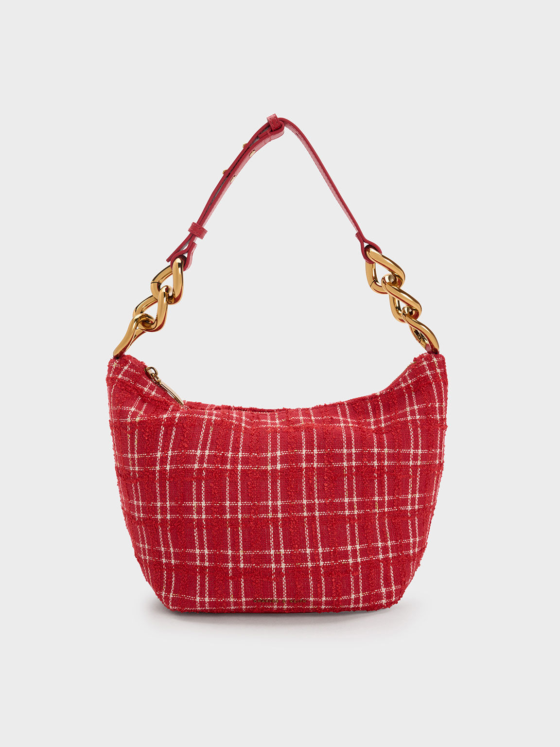 Cayce Tweed Hobo Bag, Red, hi-res