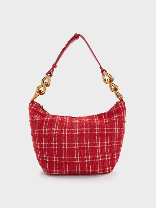 Cayce Tweed Hobo Bag, Red, hi-res