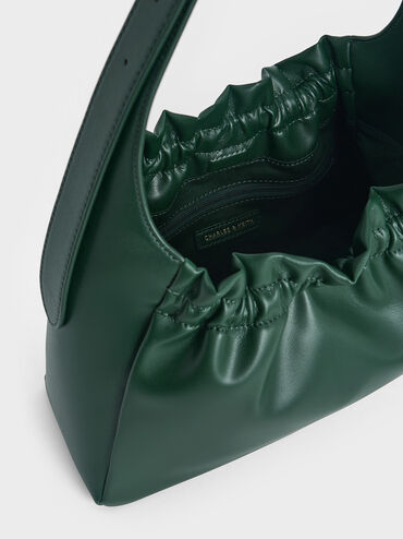 Brigette Ruched Shoulder Bag, Dark Green, hi-res