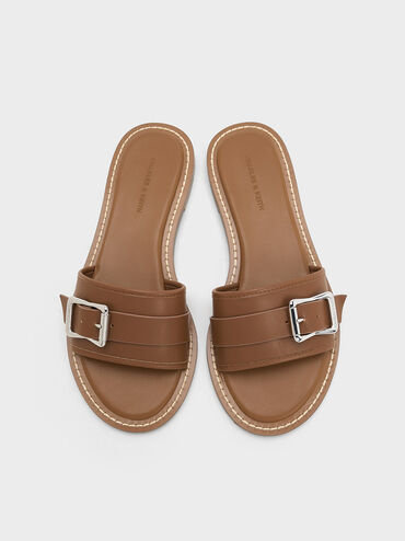 Anita Buckled Slide Sandals, Caramel, hi-res
