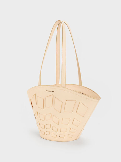 Panelled Tote Bag, Beige, hi-res