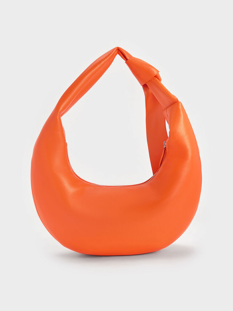Toni Knotted Crescent Hobo Bag, Orange, hi-res