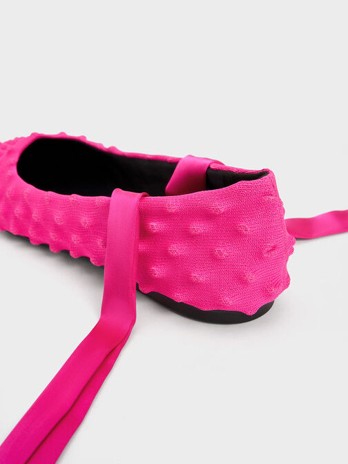 Spike Textured Tie-Around Ballet Flats, Fuchsia, hi-res