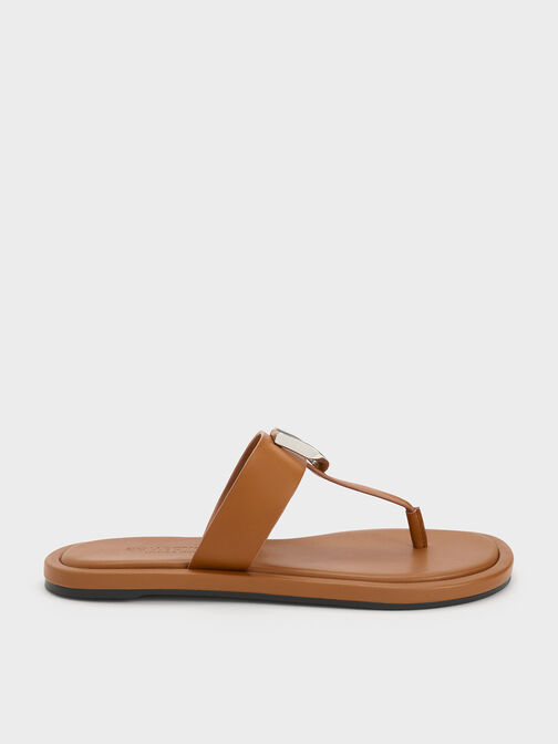 Gabine Leather Thong Sandals, Brown, hi-res