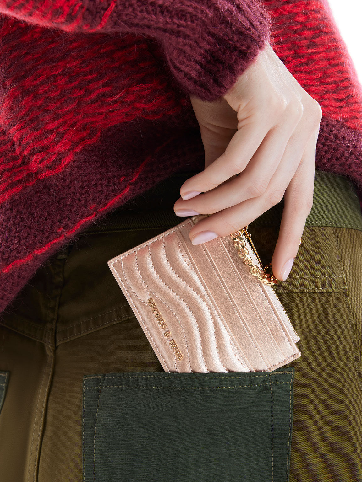 Rose Gold Aubrielle StitchTrim Zip Cardholder CHARLES & KEITH KH