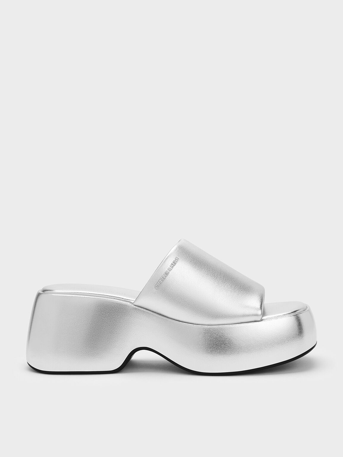 Metallic Square Toe Platform Wedges Silver