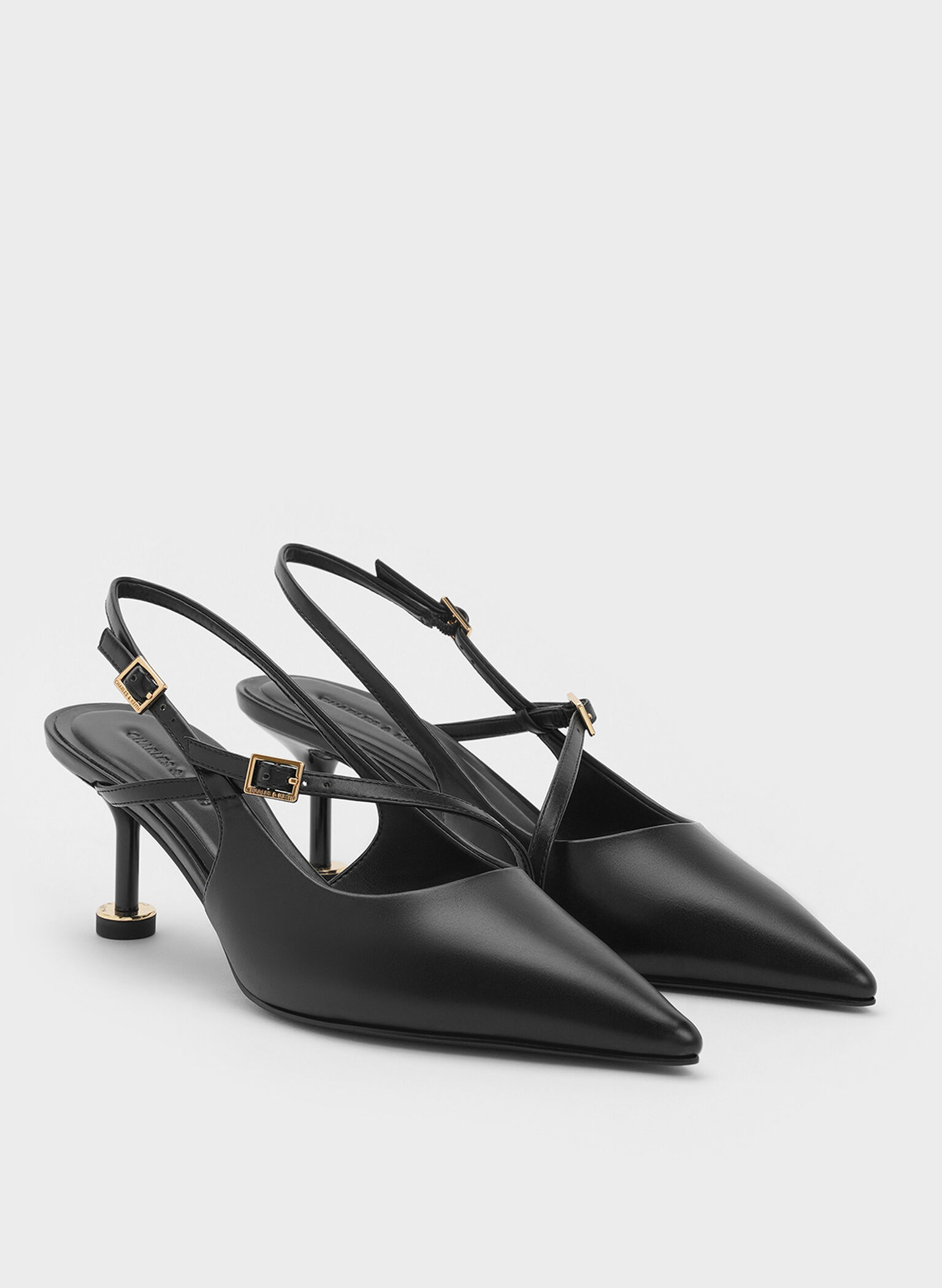 Buckled Sculptural-Heel Slingback Pumps, Black, hi-res