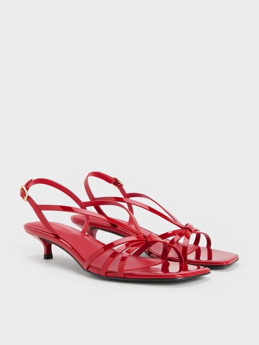 Patent Kitten-Heel Strappy Sandals, Red, hi-res