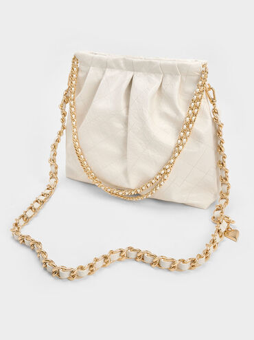 Duo Double Chain Hobo Bag, Cream, hi-res