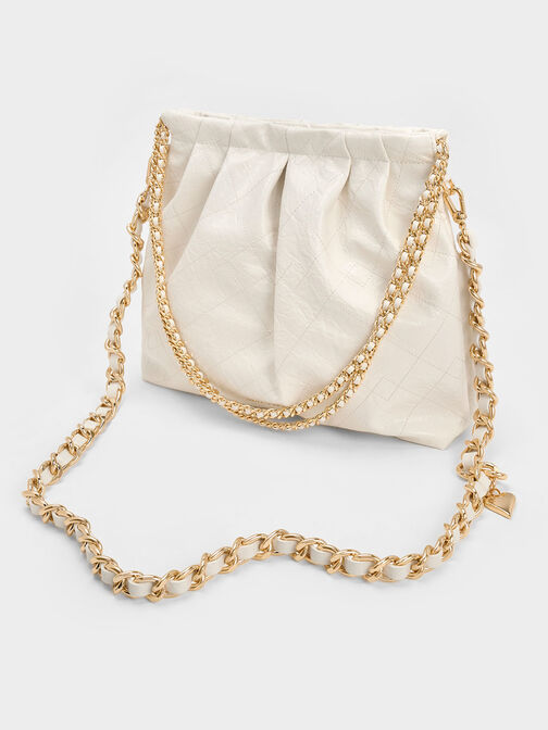 Bolso hobo Duo con doble cadena, Crema, hi-res