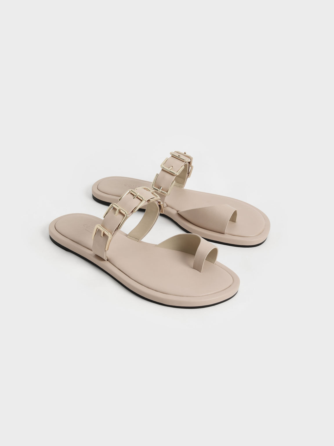 Buckled Leather Toe-Ring Sandals, Chalk, hi-res
