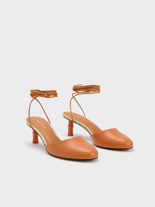 Bamboo Heel Tie-Around Pumps, Orange, hi-res