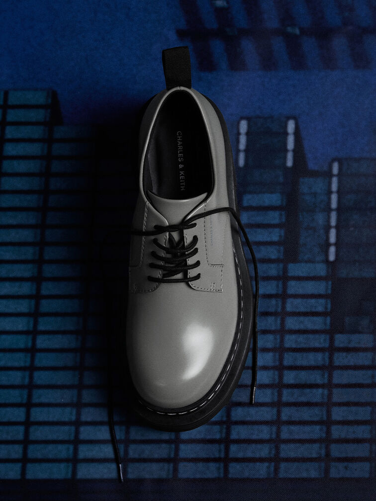 Zapatos de plataforma Oxfords con cordones, Gris, hi-res