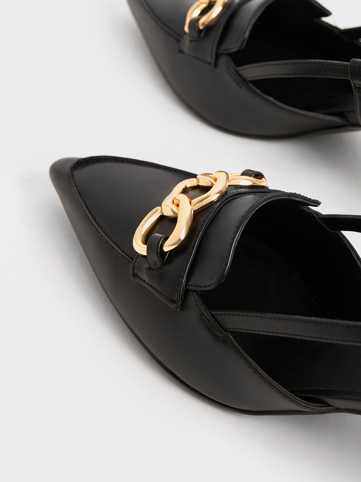 Chunky Chain-Link Slingback Pumps, Black, hi-res