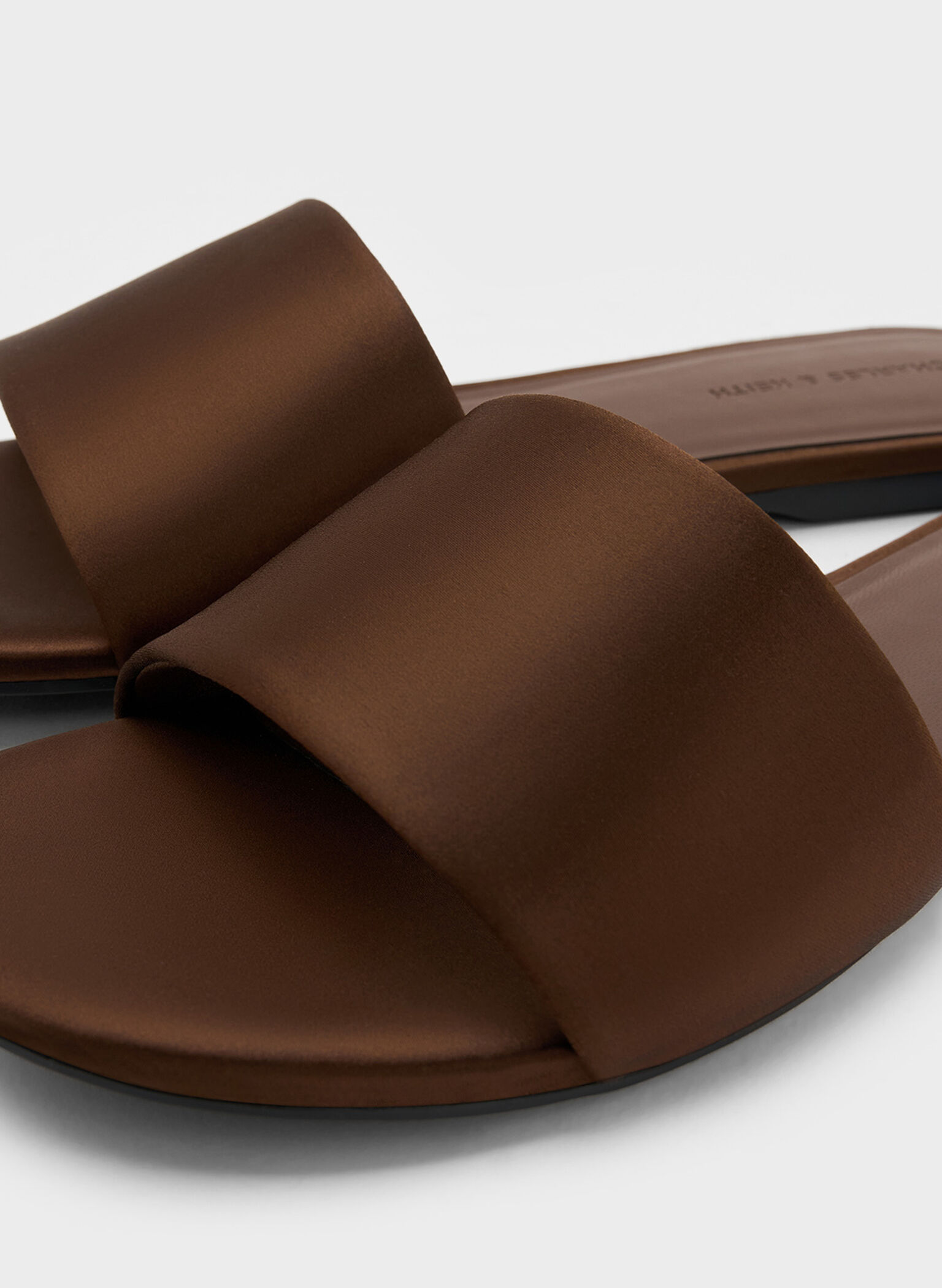 Satin Slide Sandals, Dark Brown, hi-res