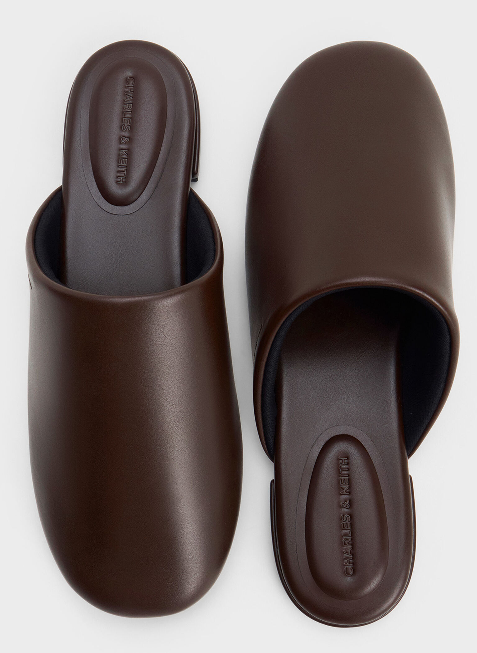 Padded Covered Flat Mules, Brown, hi-res