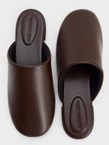 Padded Covered Flat Mules, Brown, hi-res
