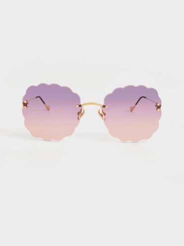 Multi-Tinted Scalloped Butterfly Sunglasses, Pink, hi-res