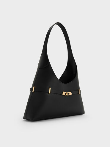 Arlet Metallic-Accent Belted Hobo Bag, Black, hi-res