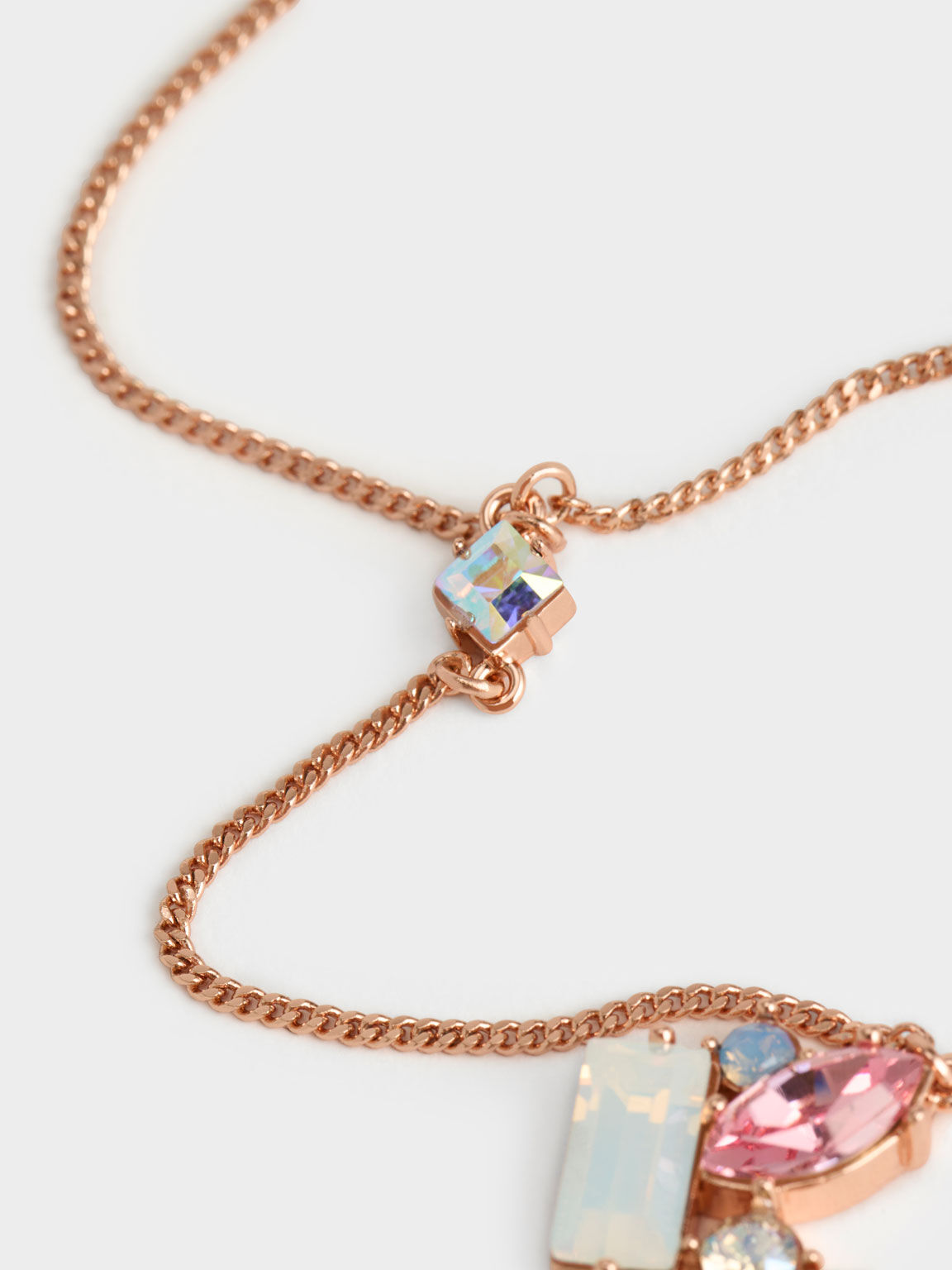 Crystal-Embellished Double Chain Necklace, Rose Gold, hi-res