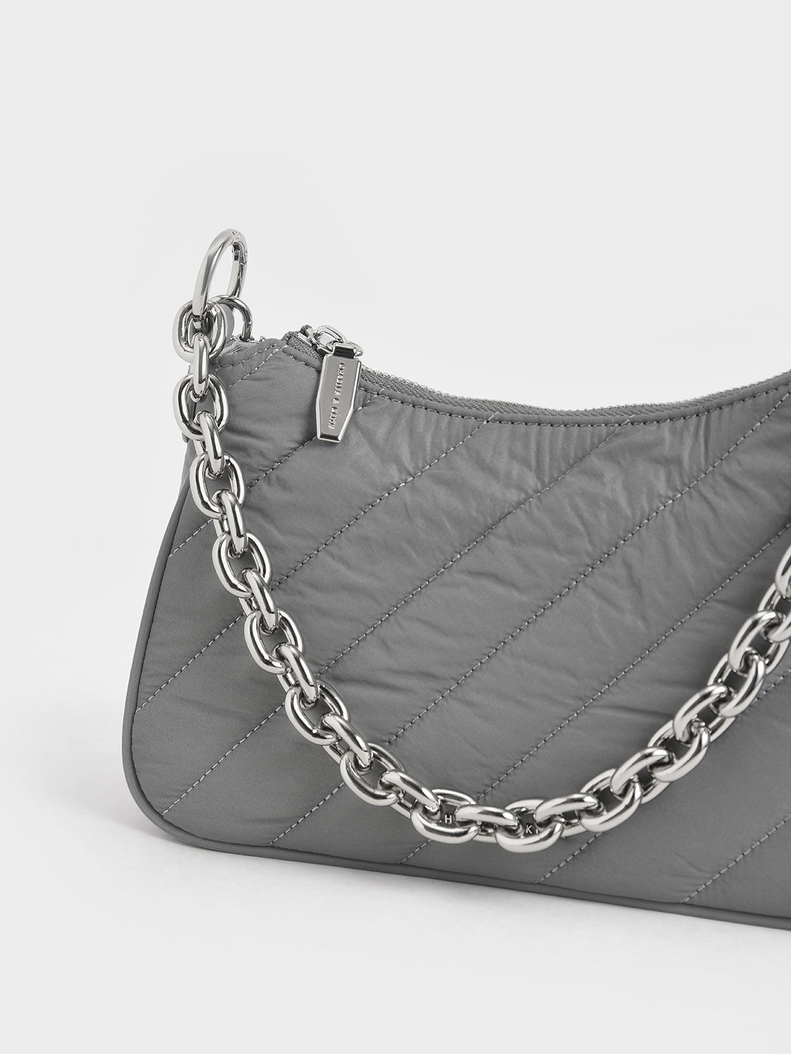 Panelled Chain Handle Crossbody Bag, Grey, hi-res