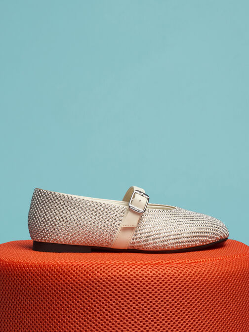 Girls' Pearl & Crystal-Embellished Buckled Mary Janes, Chalk, hi-res