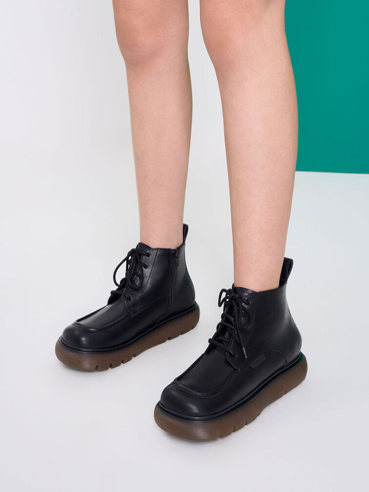 Gum Sole Lace-Up Ankle Boots, Black, hi-res