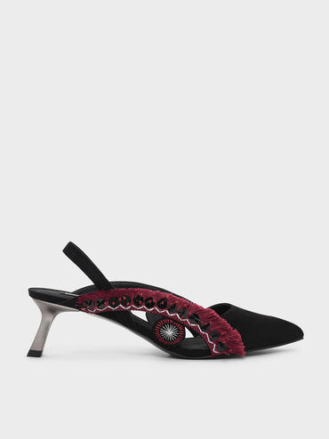 Eye Detail Embellished Slingback Heels, Black, hi-res