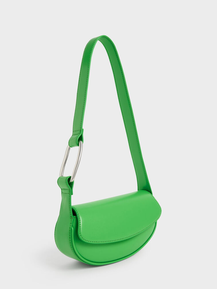 Bolso curvo con solapa frontal, Verde, hi-res